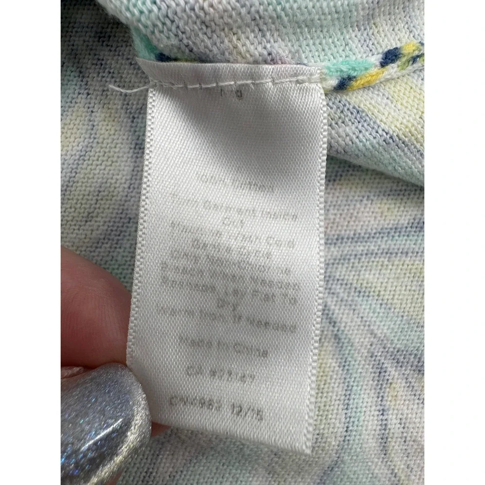 Talbots Knit Cotton Sweater Top Size 2X Aqua Tropical Leaf Print 3/4 Sleeve
